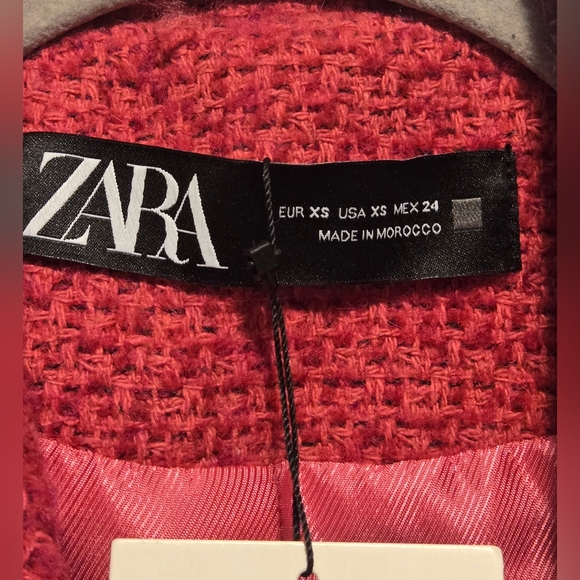 NWT Zara Textured Tweed Double-Breasted Coat Pink Rhinestone Buttons Size XS - Picture 9 of 13